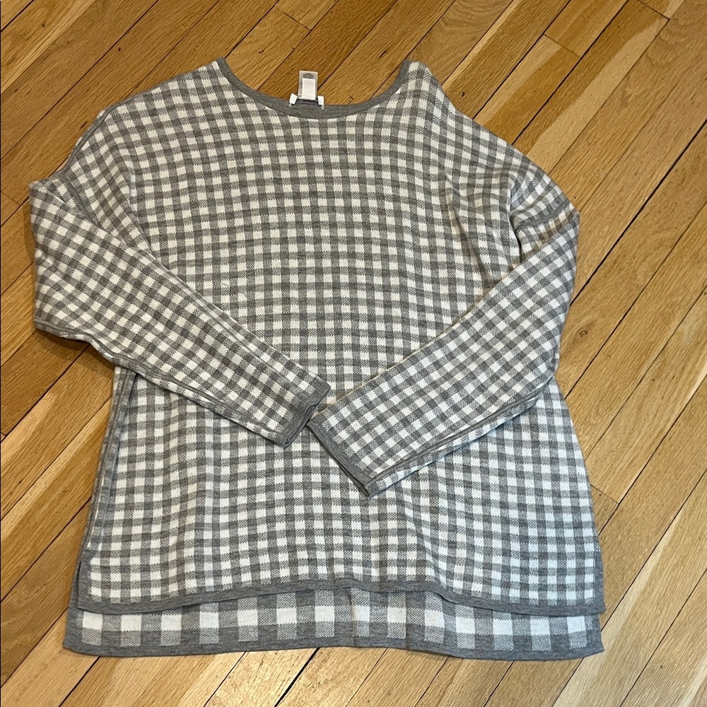J.Jill Gray Checkered Women's REVERSIBLE Sweater .. m